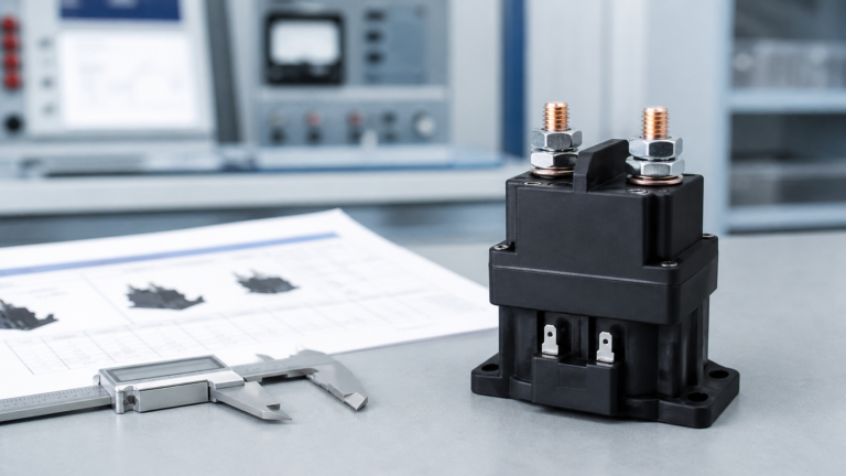 Unbranded 12V DC contactor on an engineering bench for replacement evaluation