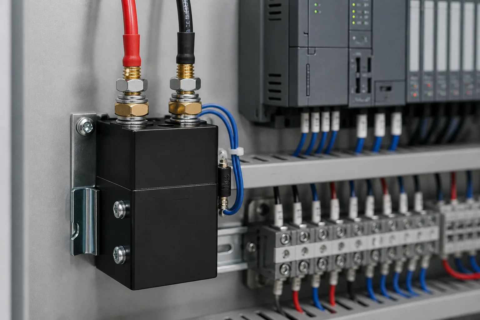 DC contactor in a control-panel wiring context for economizer and suppression planning