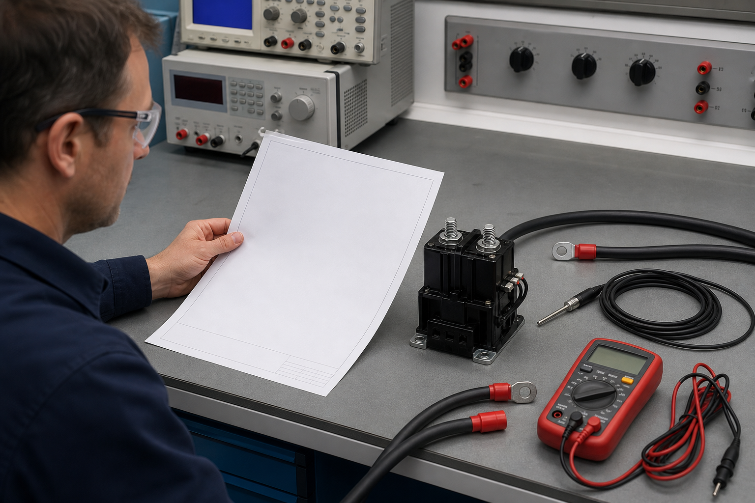 Engineer planning de-energized validation tests for a 12V DC contactor replacement