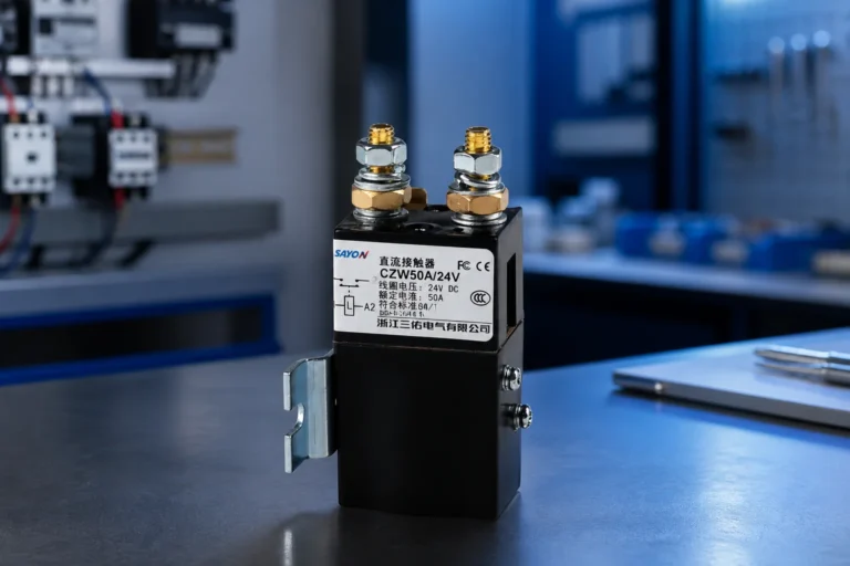 DC contactor on workbench illustrating AC versus DC contactor selection