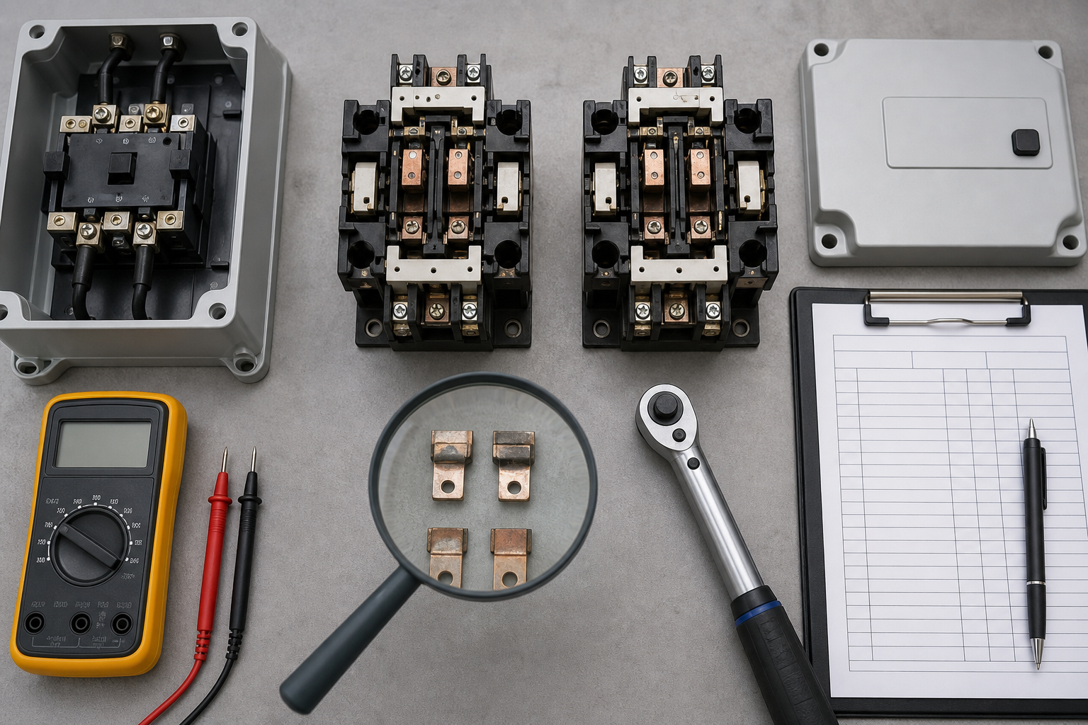De-energized hoist contactors arranged for contact and terminal inspection