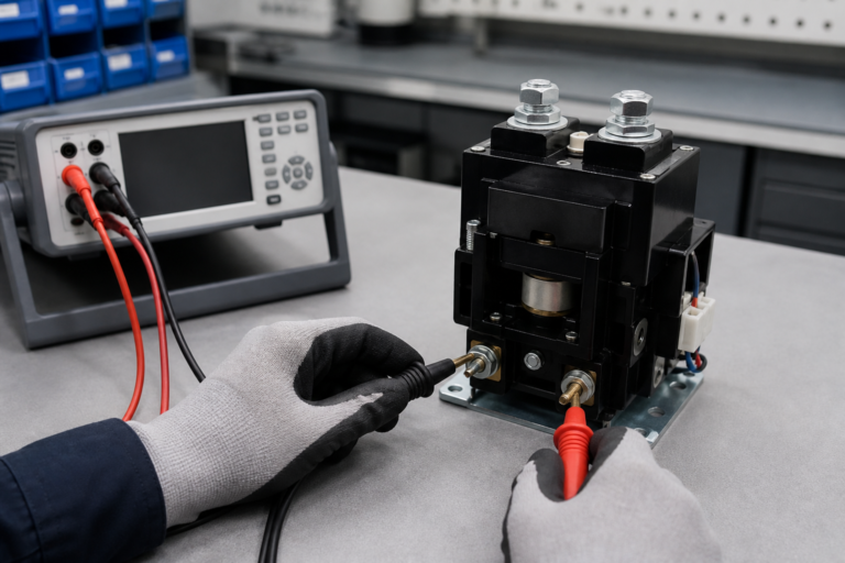 Contactor Contact Resistance: What to Measure and How to Interpret It — unbranded DC contactor engineering test scene