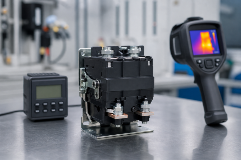 Contactor Duty Cycle: Continuous, Intermittent, and Repetitive Service — unbranded DC contactor engineering test scene