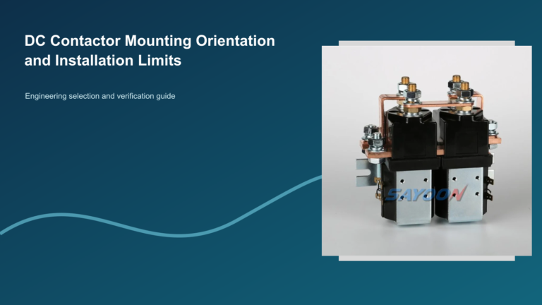 DC Contactor Mounting Orientation and Installation Limits featuring a distinct Sayoon DC contactor