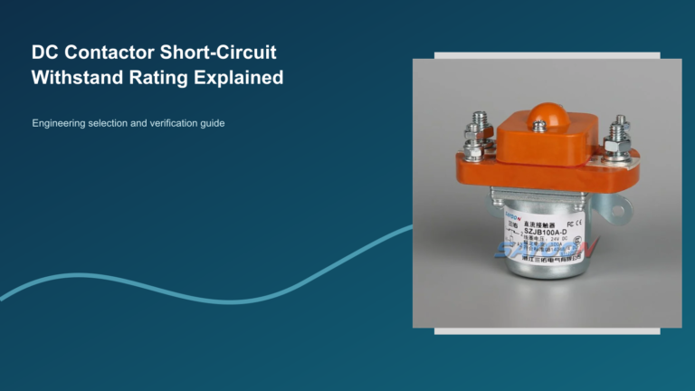 DC Contactor Short-Circuit Withstand Rating Explained featuring a distinct Sayoon DC contactor