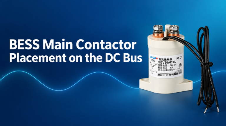 BESS Main Contactor Placement on the DC Bus featured banner with SEV30ADXL sealed high-voltage DC contactor