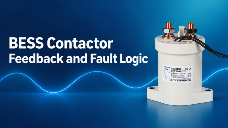 BESS Contactor Feedback and Fault Logic featured banner with SEV200ADXL sealed high-voltage DC contactor