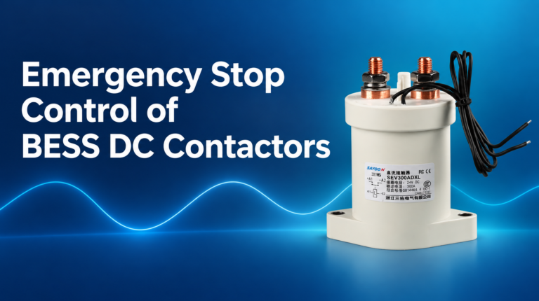 Emergency Stop Control of BESS DC Contactors featured banner with SEV300ADXL sealed high-voltage DC contactor