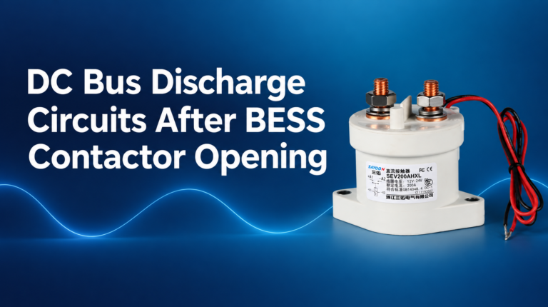 DC Bus Discharge Circuits After BESS Contactor Opening featured banner with SEV200AHXL sealed high-voltage DC contactor