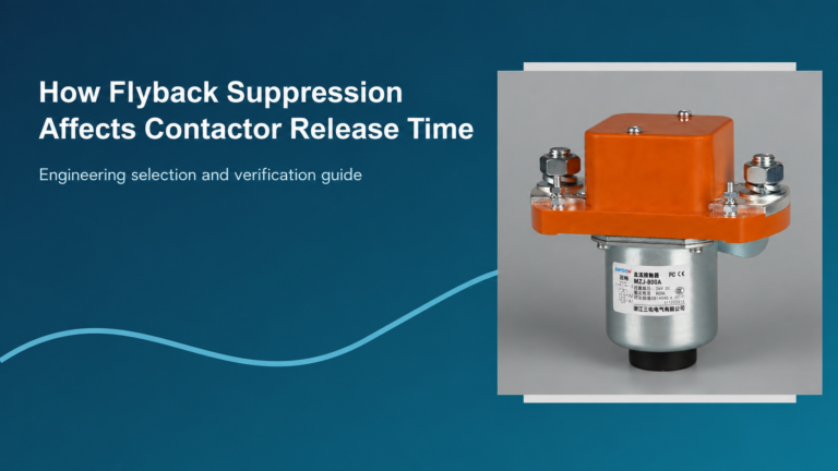 Featured banner for How Flyback Suppression Affects Contactor Release Time, showing the actual Sayoon MZJ-800A product