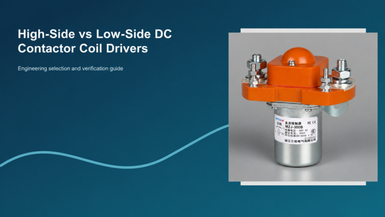 Featured banner for High-Side vs Low-Side DC Contactor Coil Drivers, showing the actual Sayoon MZJ-300B product