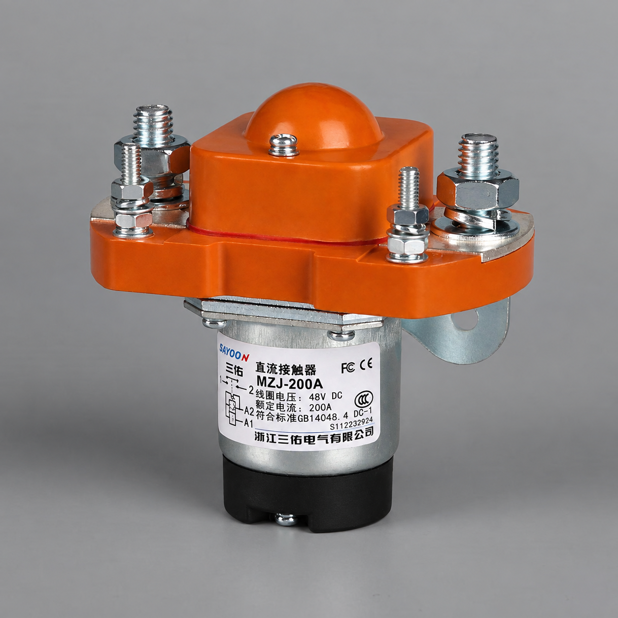 Sayoon MZJ-200A DC contactor product photo with power terminals and case label