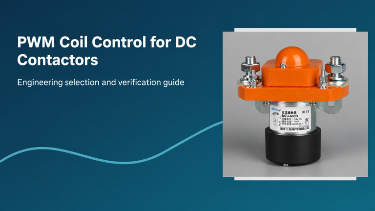 Featured banner for PWM Coil Control for DC Contactors, showing the actual Sayoon MZJ-400B product