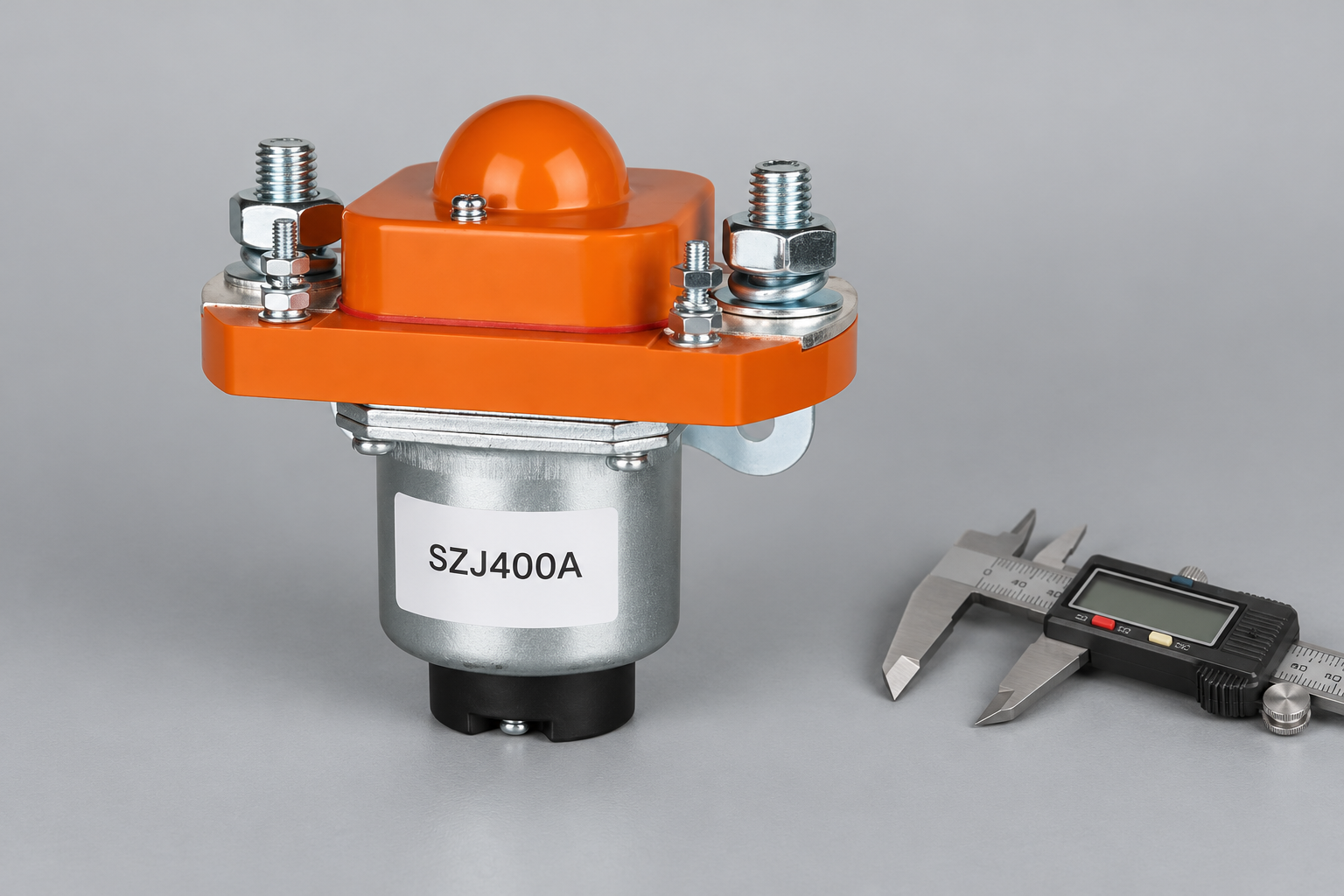 SZJ400A unpowered DC contactor beside a separate caliper on an inspection bench