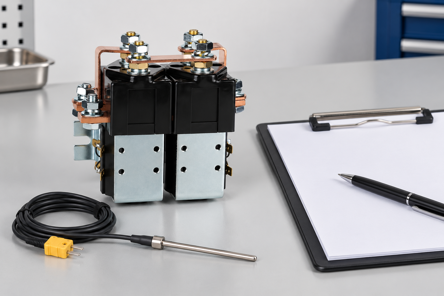 CZWH200A-2T beside a detached temperature probe and test-record clipboard