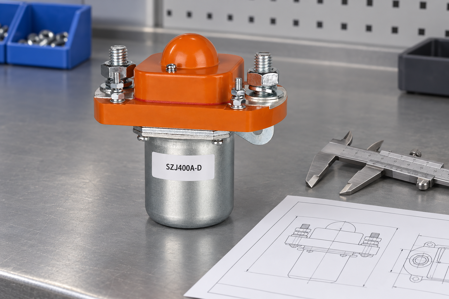SZJ400A-D unpowered beside a separate caliper and inspection document