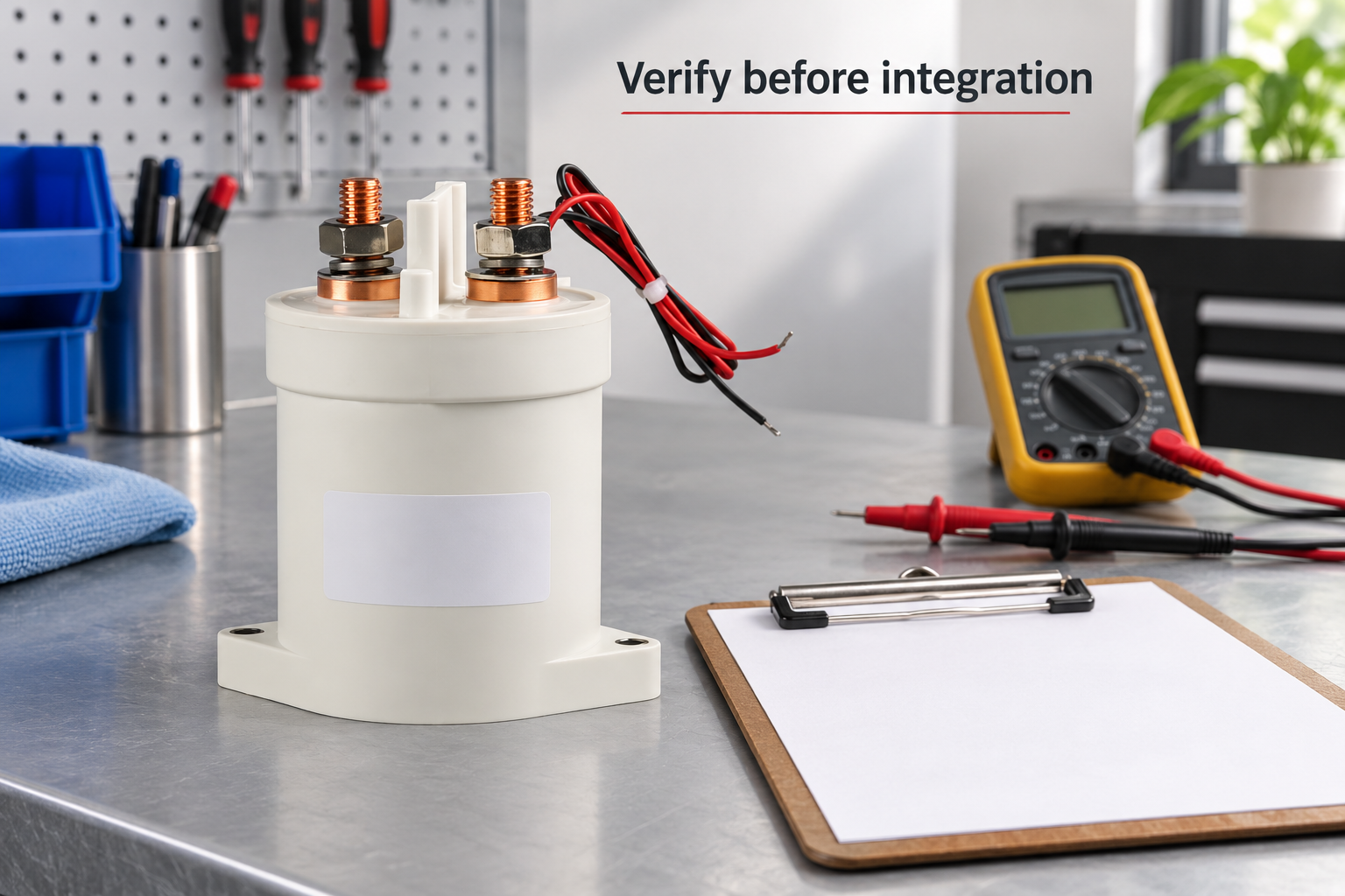 Reference-based SEV600AHXL contactor on a disconnected inspection bench