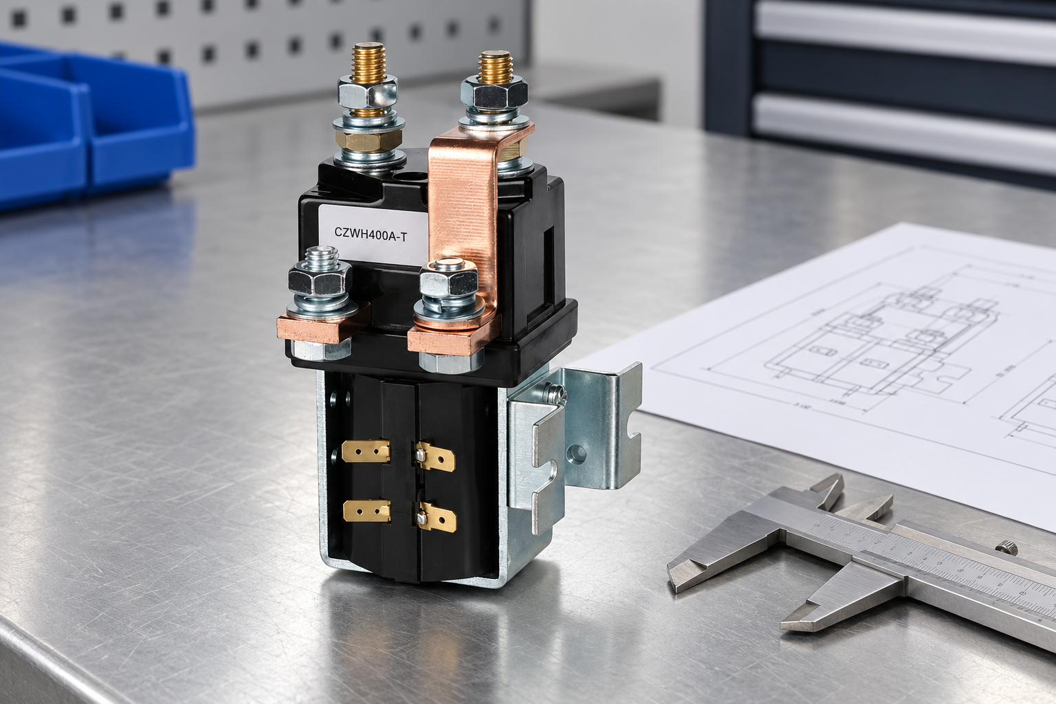 CZWH400A-T unpowered beside a separate caliper and inspection document