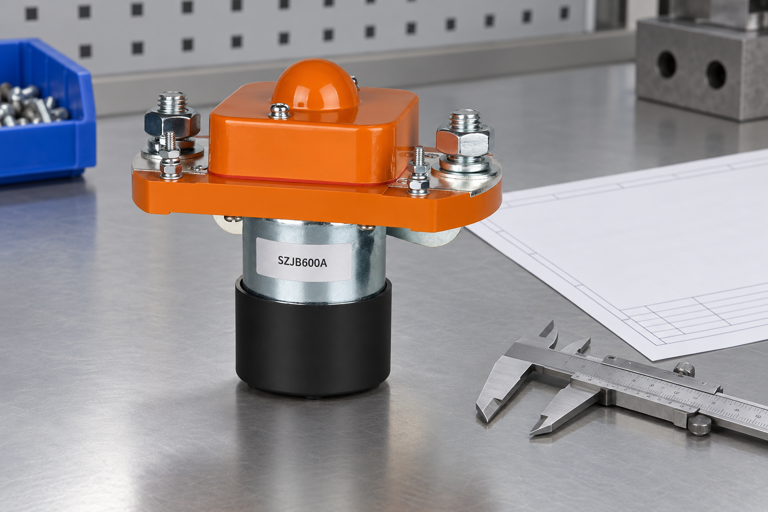 SZJB600A unpowered beside a separate caliper and inspection document