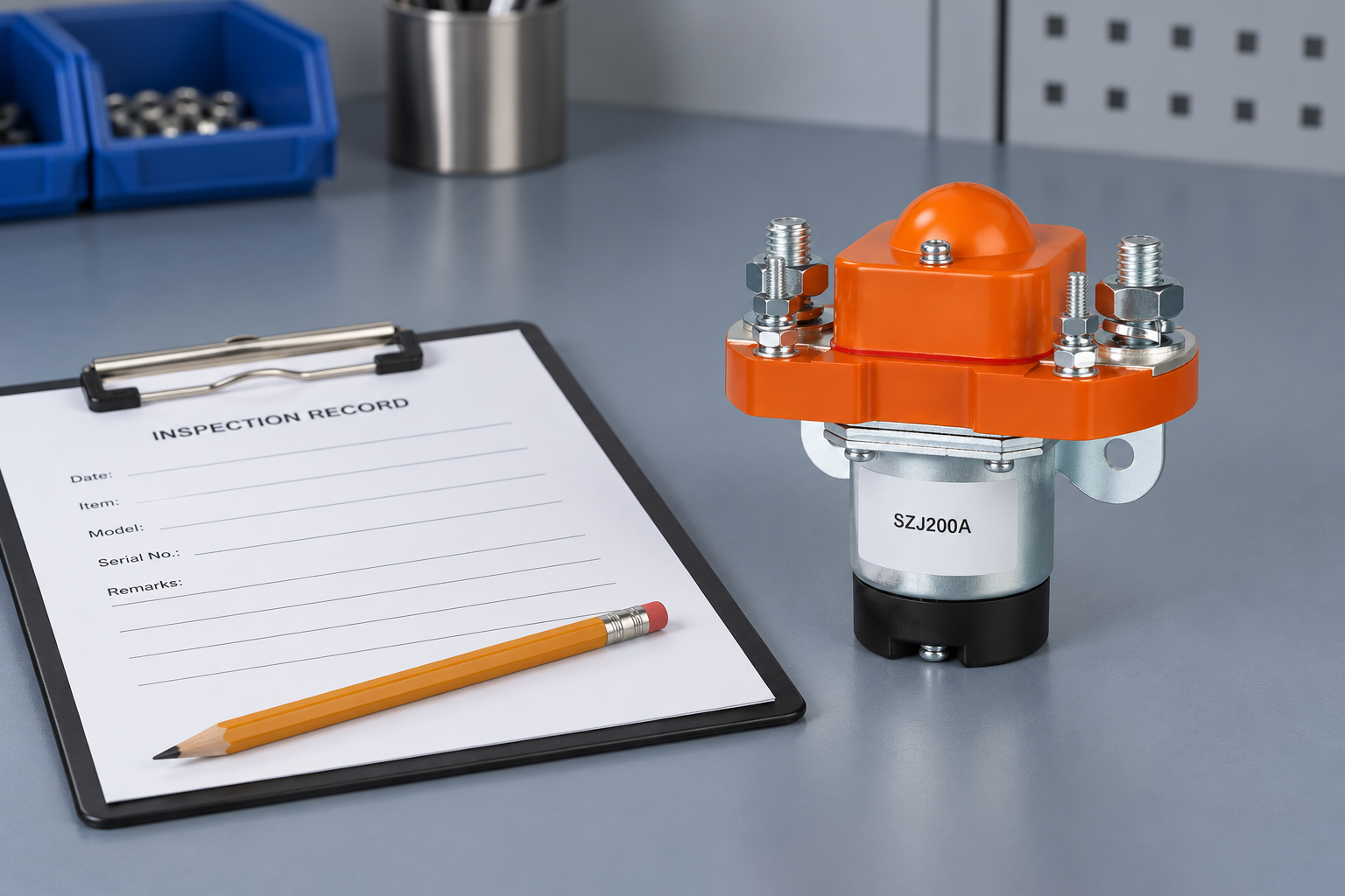 SZJ200A unpowered beside a blank event-record clipboard
